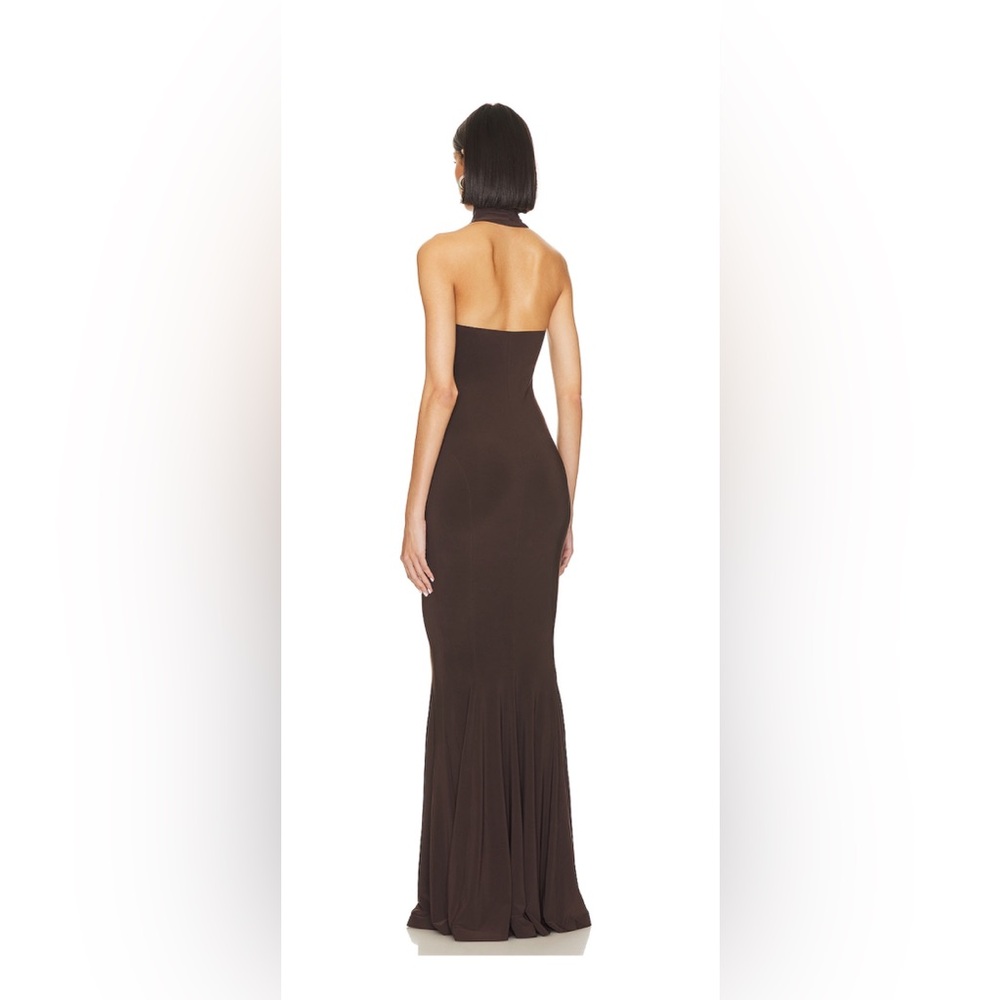 Norma Kamali's Chocolate Halter Turtle Fishtail Gown. - Picture 2 of 3